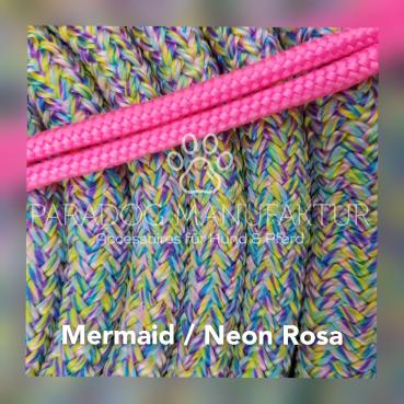 *Sonderedition* Knotenhalfter Set - "4/Kn Signal - Knotenhalfter mit 4 Knoten" & 4,20 m Lead-Rope - Mermaid/Neon Rosa