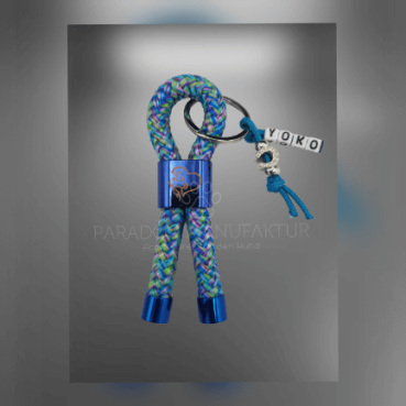 Schlüsselanhänger "Herz-Pferd" - Schlaufe Candy Blau mit Gravur - personalisiert