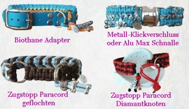 Verschlussmöglichkeiten - Biothane Adapter / Metallsteckschnalle / Zugstopp